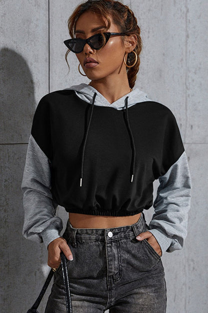 Contrast Long Sleeve Cropped Hoodie