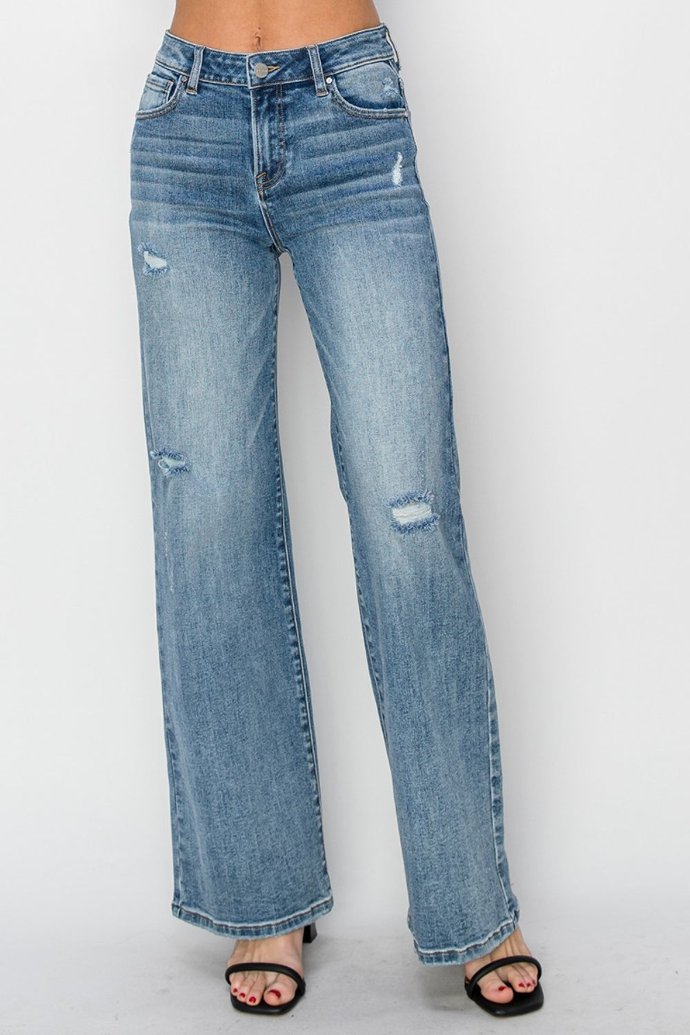 RISEN High Waist Distressed Wide Leg Jeans