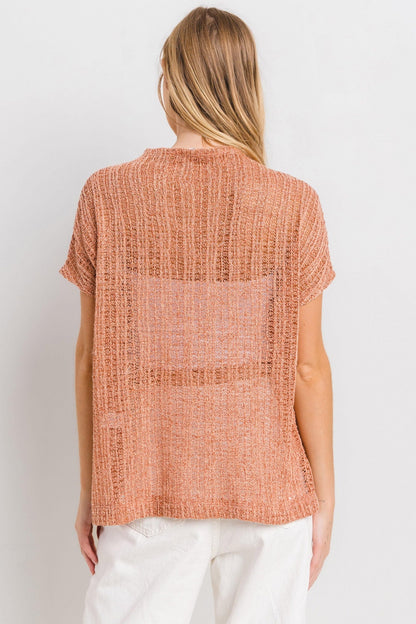 Femme See Through Crochet Mock Neck Cover Up