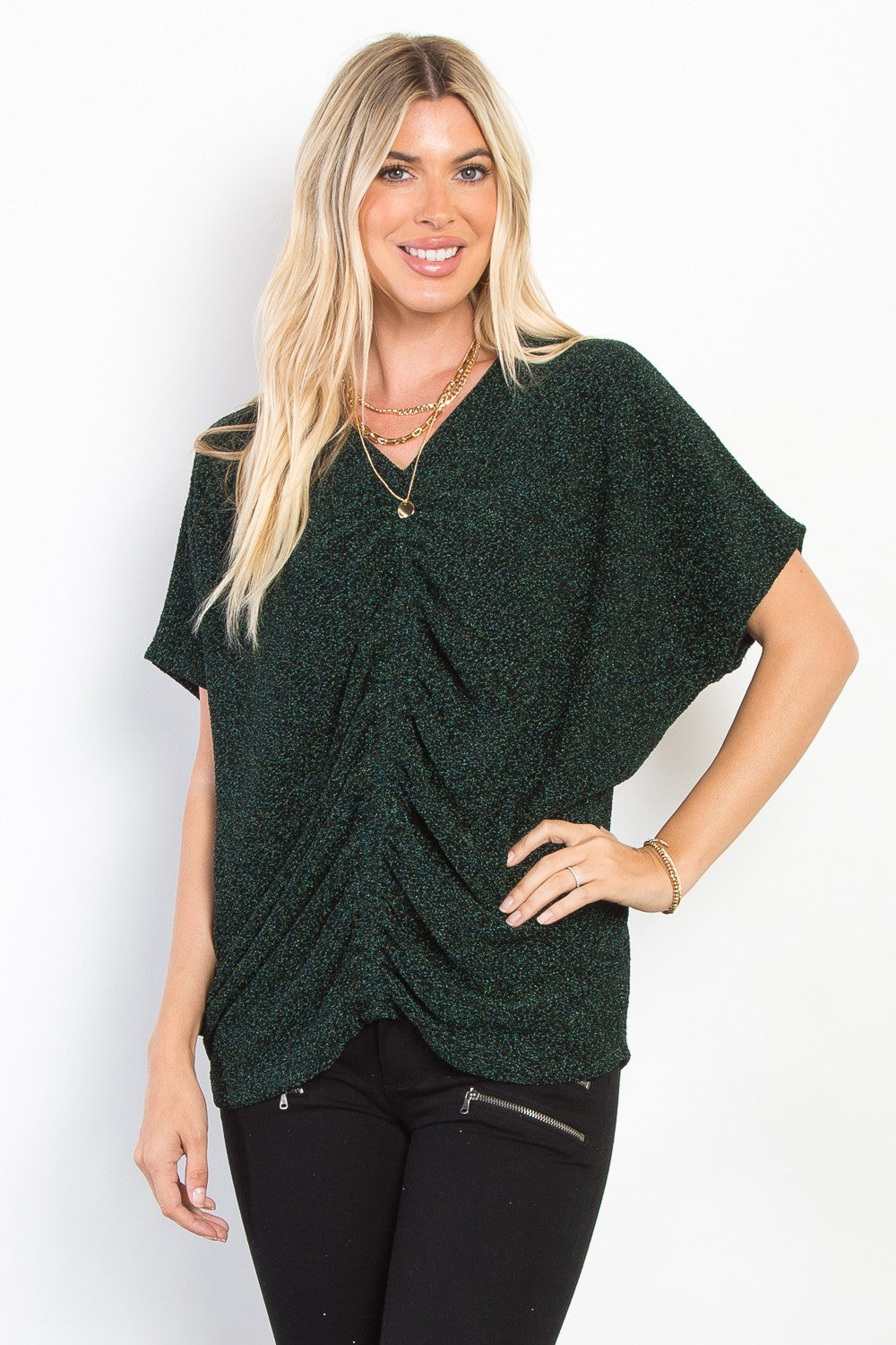 Lurex Center Elastic Cinched Knit Top