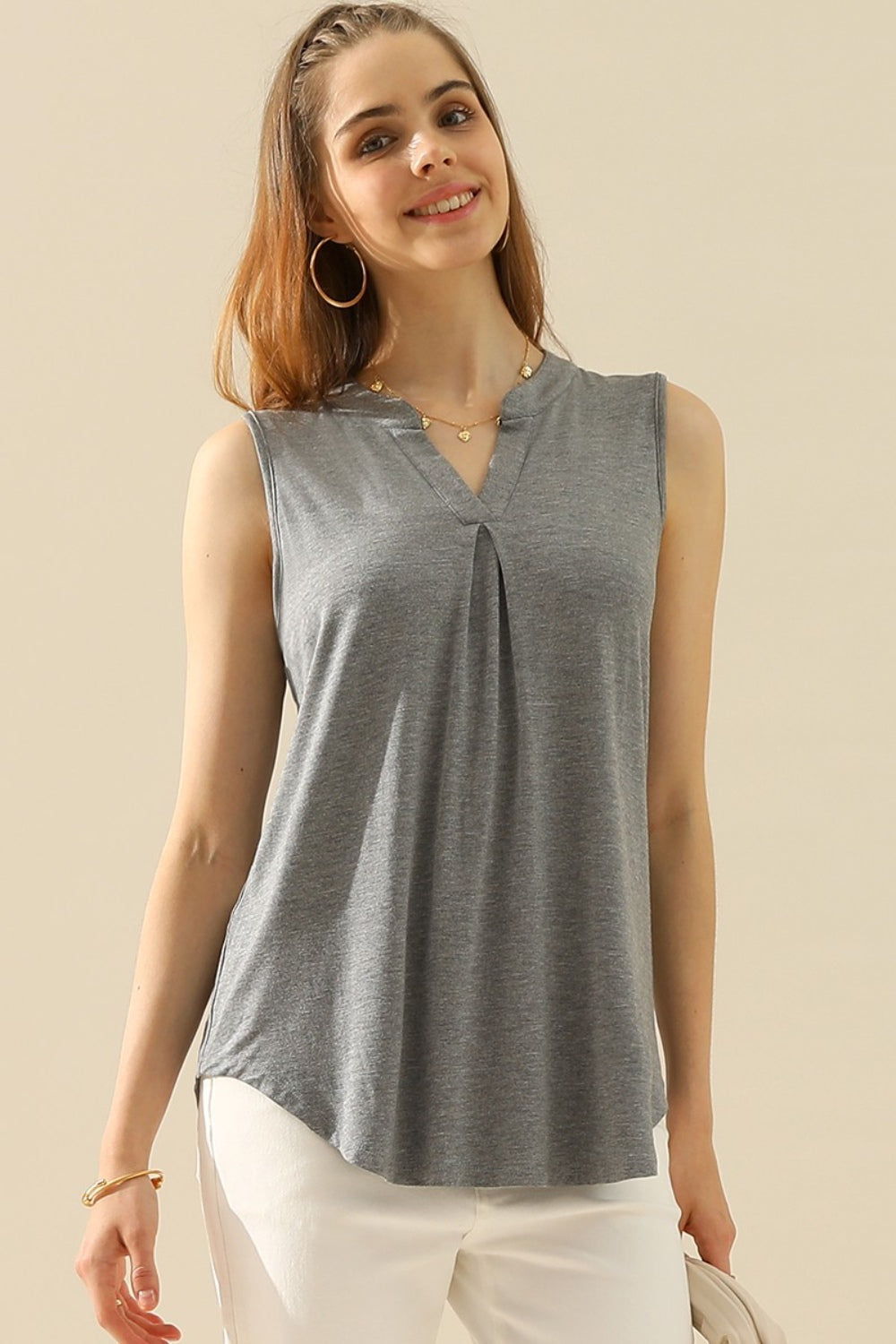 Notched Sleeveless Top