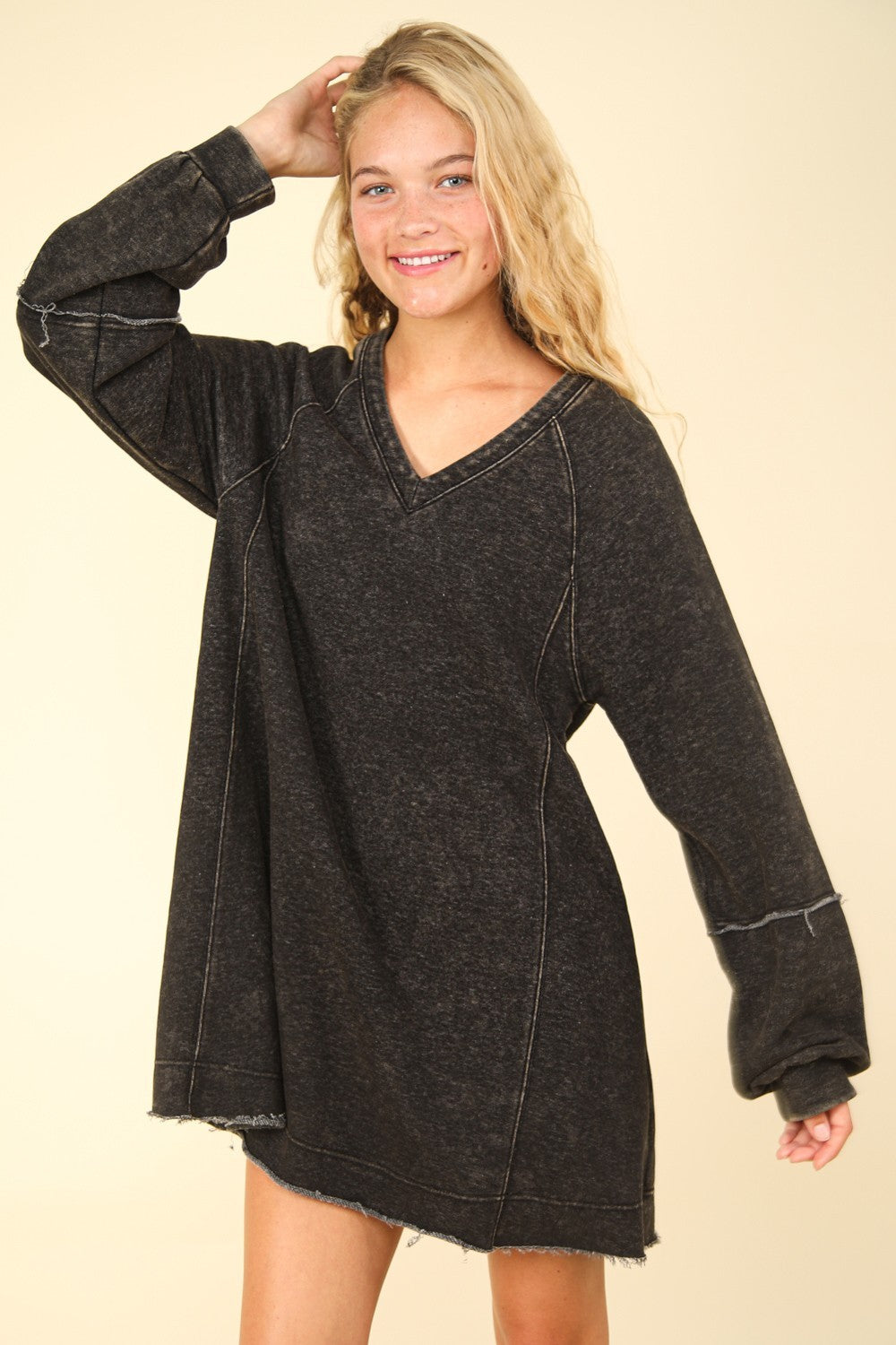 Mineral Washed Oversized A-Line Mini Dress