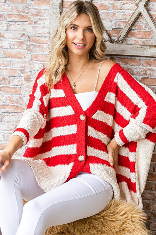 Textured Striped Button Down Cardigan