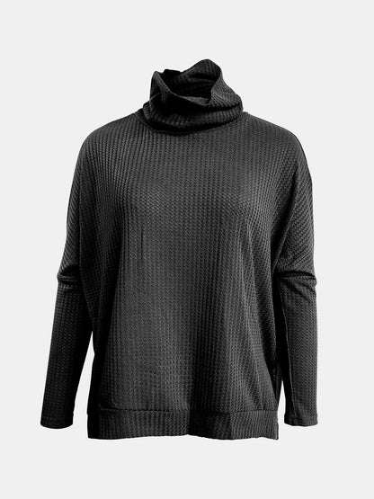 Waffle Knit Turtleneck Long Sleeve T-Shirt