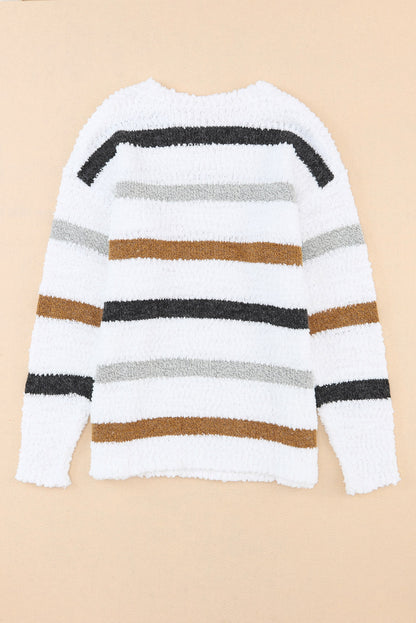 Striped Round Neck Dropped Shoulder Sweater