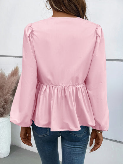 Peplum Tied Long Sleeve Blouse