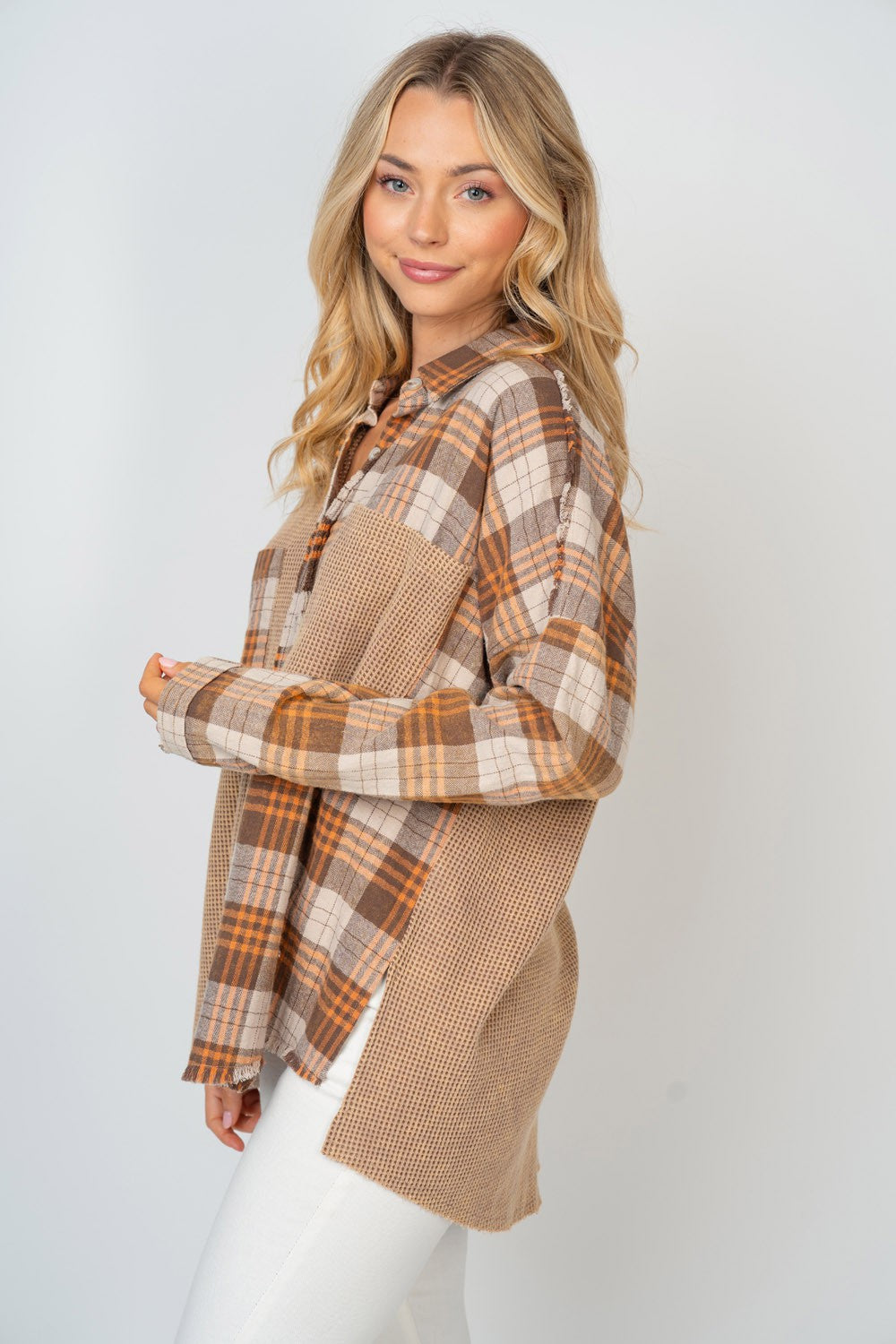 Contrast Plaid Button Down Shirt