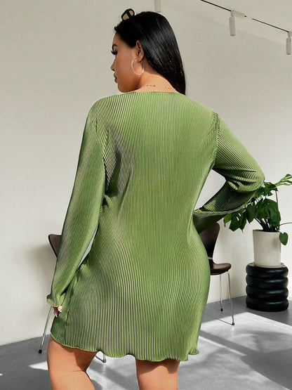 Plus Size Lettuce Hem Round Neck Long Sleeve Dress