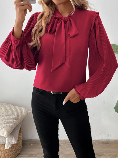 Frill Tie Neck Long Sleeve Blouse