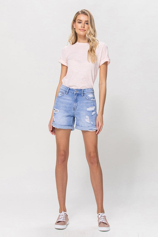 VERVET by Flying Monkey XS-S-M-L - DISTRESSED BOYFRIEND SHORTS W CUFFS