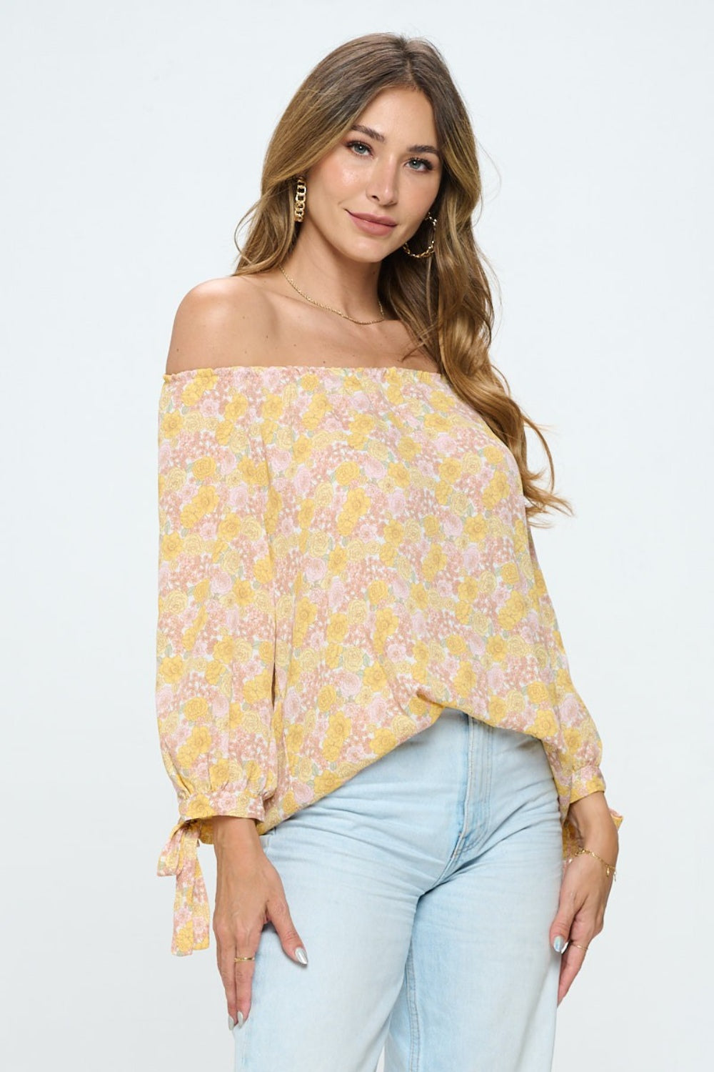 Floral Off-Shoulder Long Sleeve Blouse