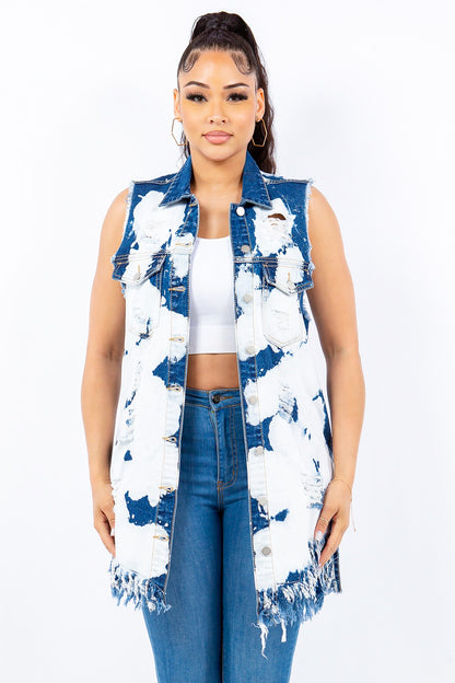 Distressed Frayed Edge Longline Denim Vest