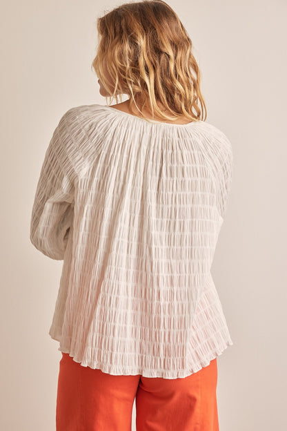 Textured Tie Neck Blouse