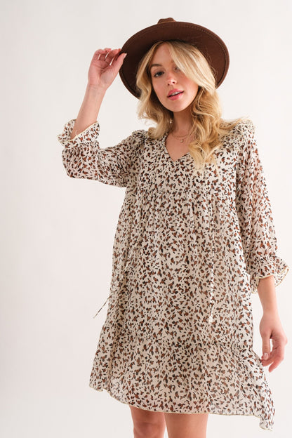 Leopard Ruffle Hem Woven Mini Dress