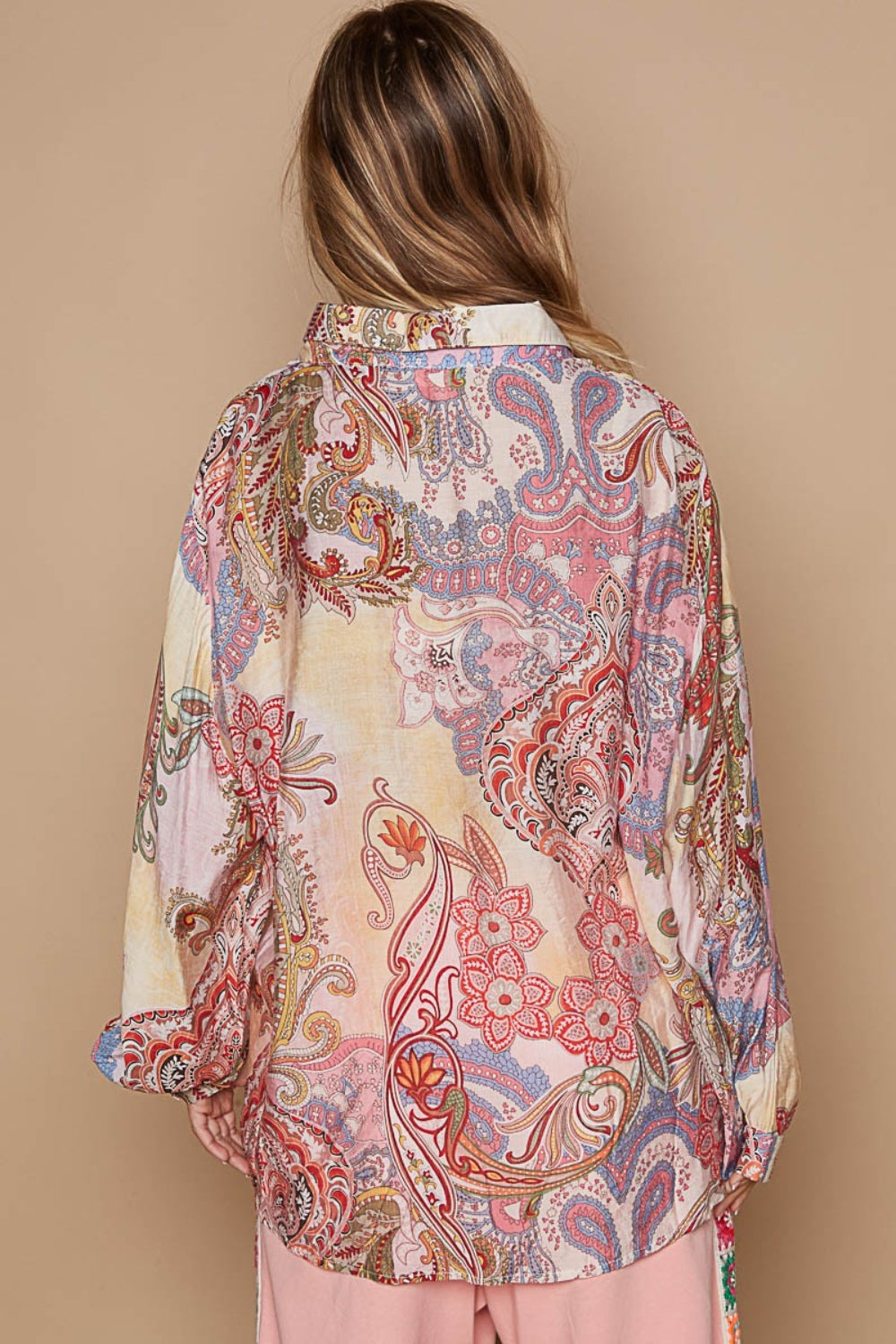 POL Button-Down Long Sleeve Paisley Print Shirt