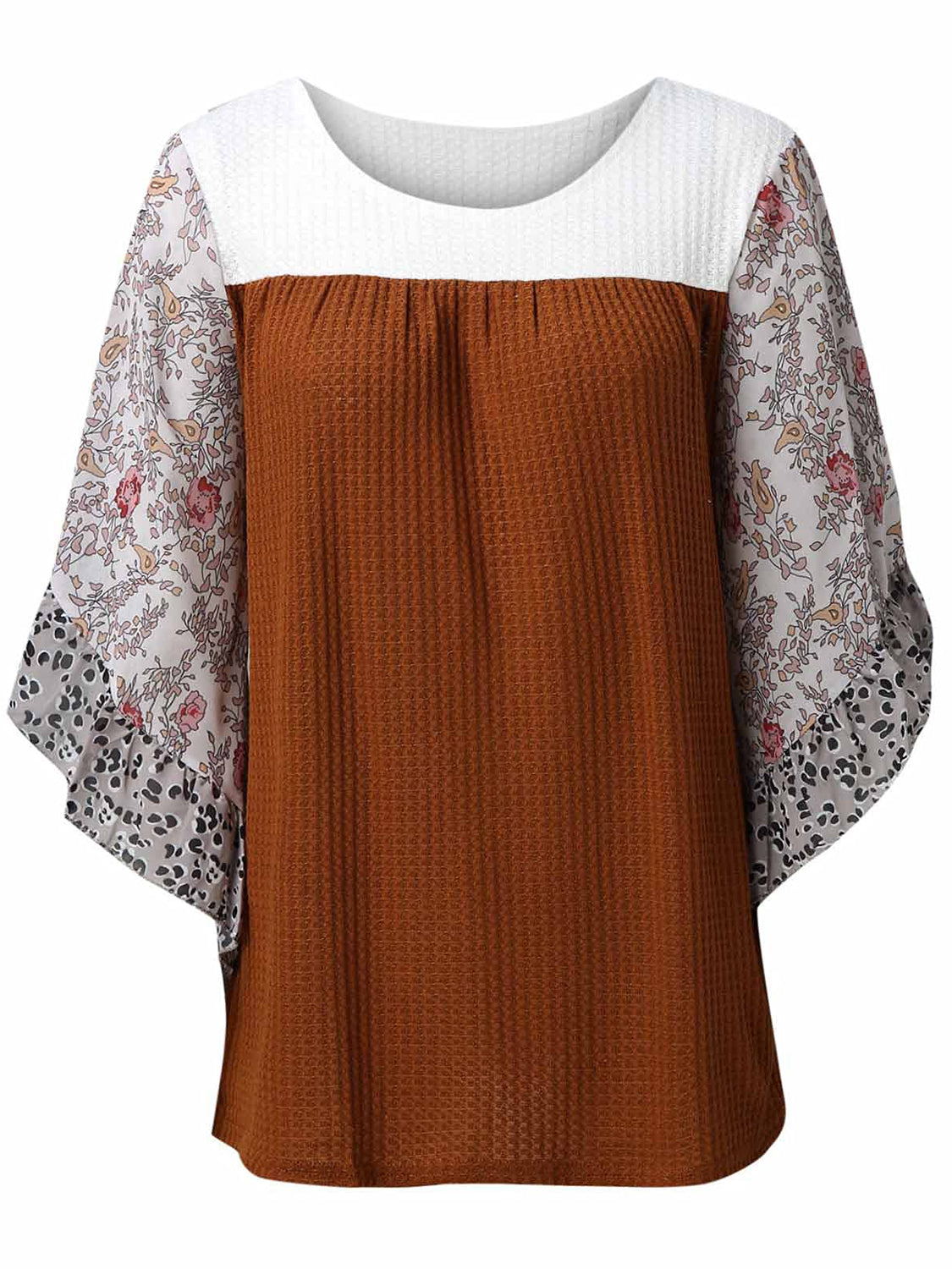 Printed Round Neck Three-Quarter Sleeve Blouse