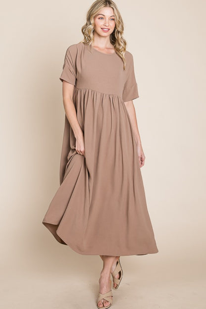 Round Neck Ruched Midi Dress