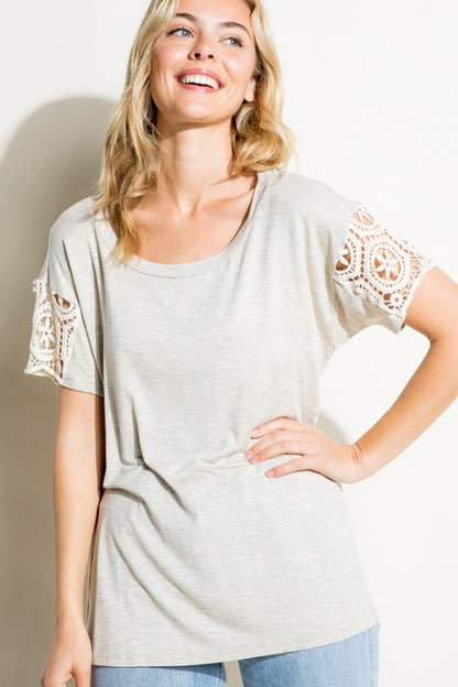 PLUS SOLID JERSEY LACE PATCH TOP