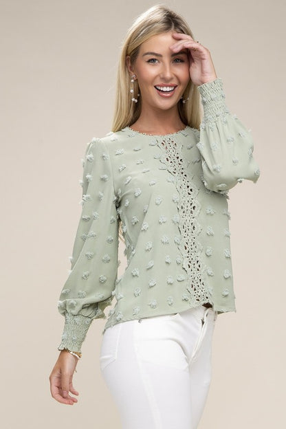 Swiss Dot Contrast Lace Blouse