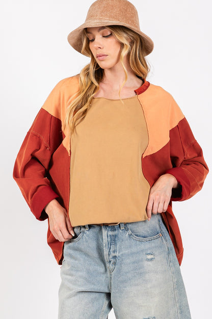 Mineral Wash Color Block Top