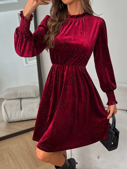 Glitter Mock Neck Long Sleeve Mini Dress