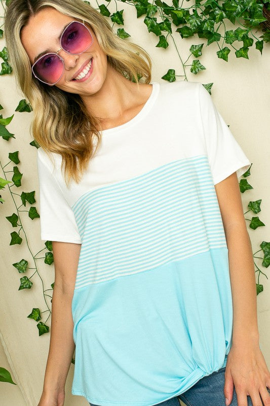 PLUS STRIPE COLOR BLOCKED TUNIC TOP