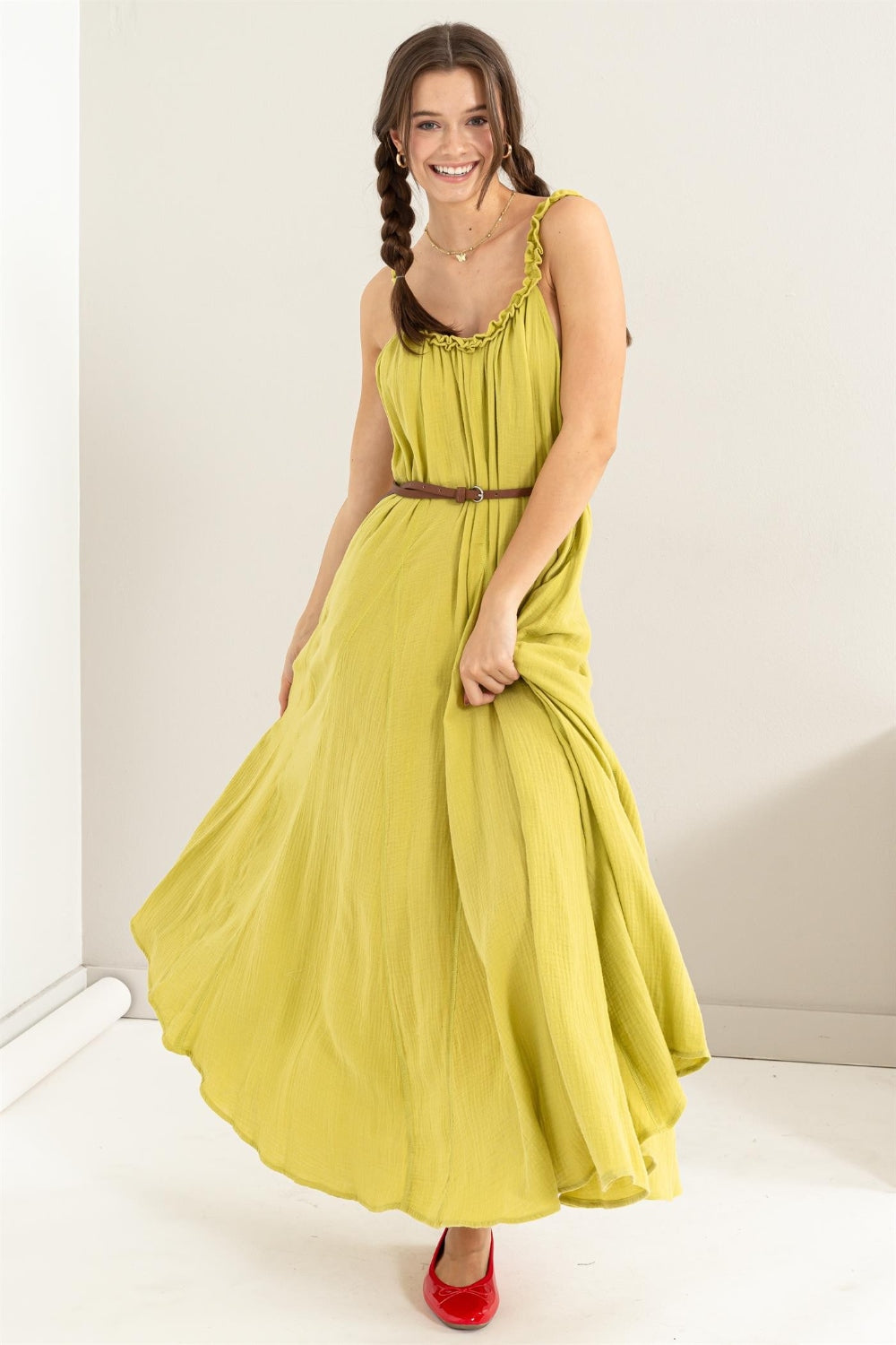 Frill Sleeveless A-Line Maxi Dress