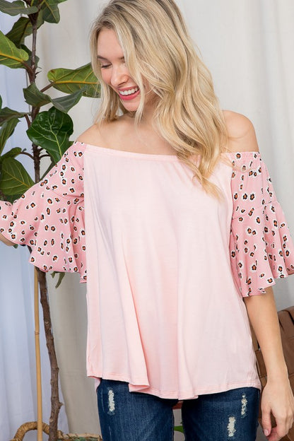 PLUS CHEETAH MIX OFF SHOULDER TOP