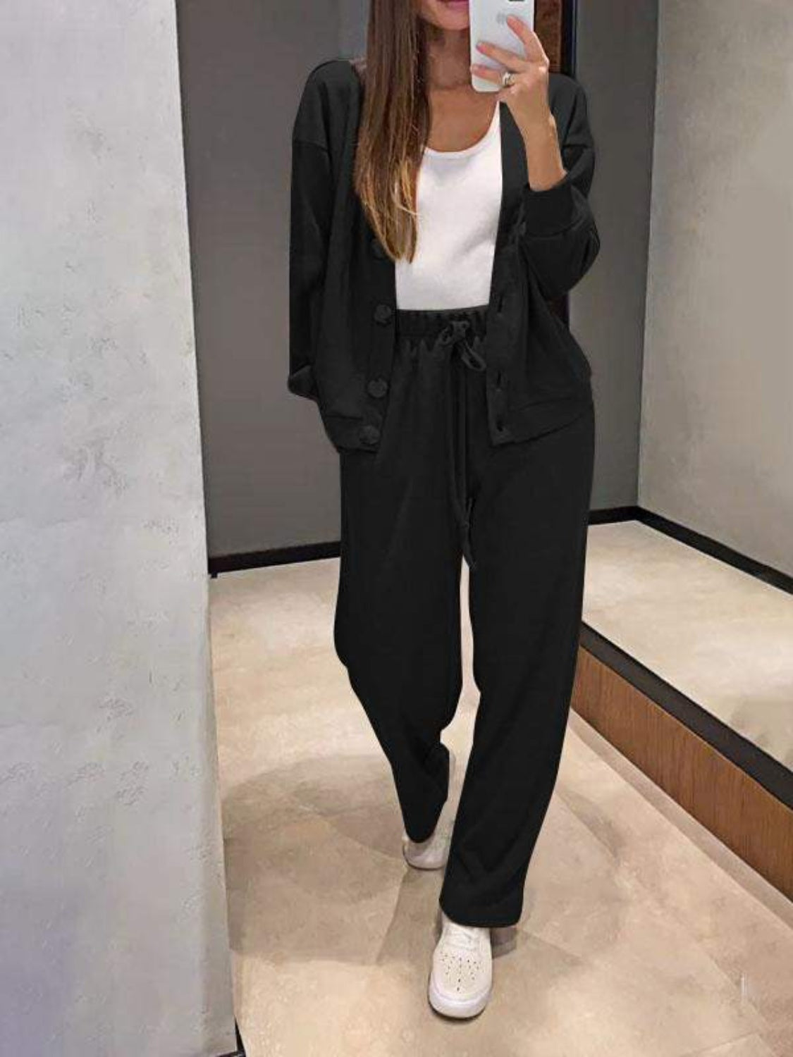 Button Up Long Sleeve Top and Pants Set