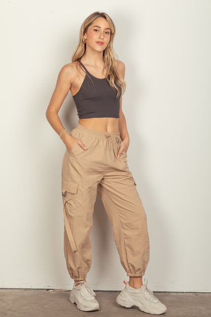 Elastic Waist Woven Cargo Pants