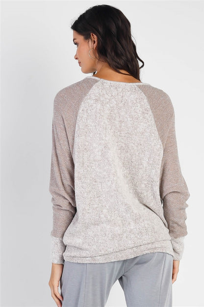 Round Neck Long Sleeve Contrast Top