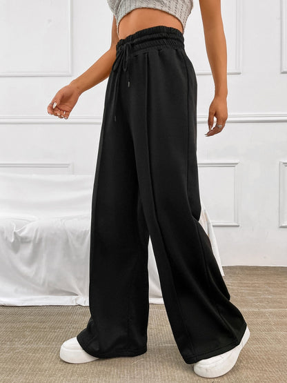 Drawstring Elastic Waist Wide Leg Pants