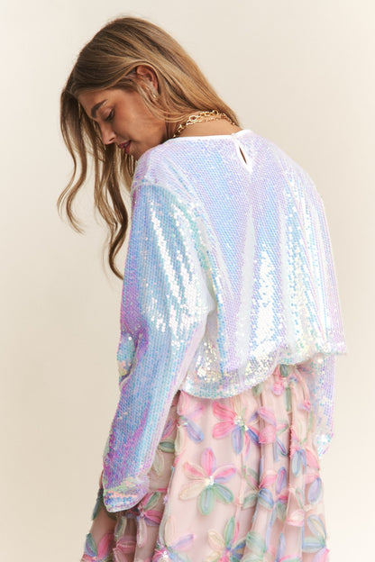 Sequin Long Sleeve Crop T-Shirt