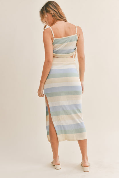 Striped Knit Cami and Midi Skirt Set