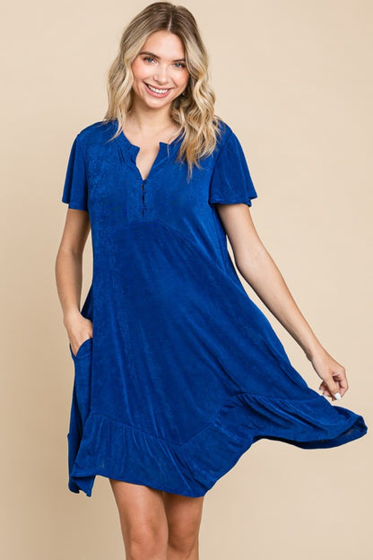 Short Sleeve Ruffled Asymmetric Hem Dress