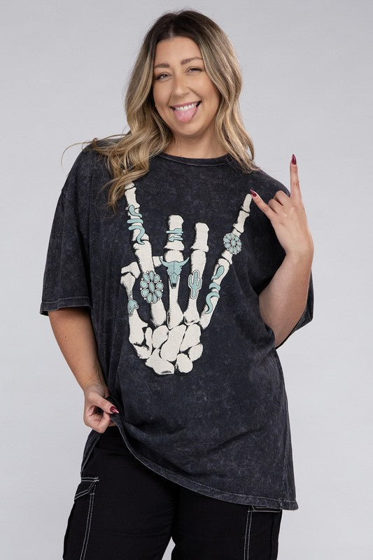 Plus Skeleton Rock Hand Sign Graphic Top