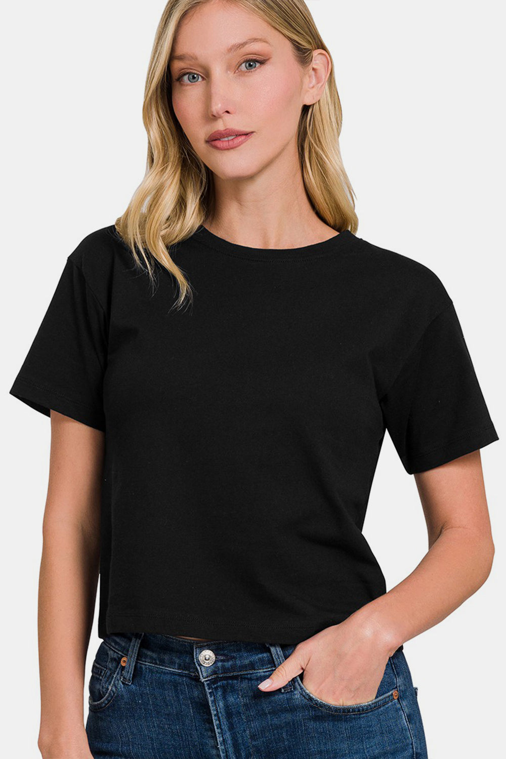 Round Neck Short Sleeve Cropped T-Shirt