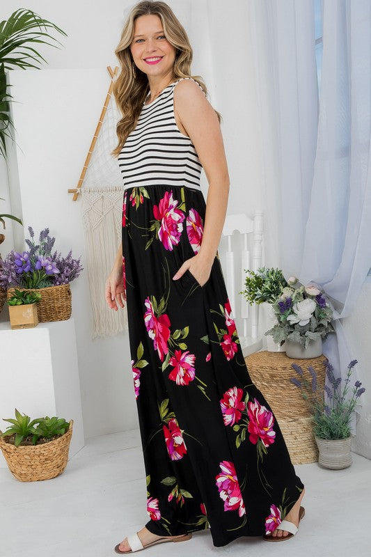 FLORAL MIX TANK MAXI DRESS