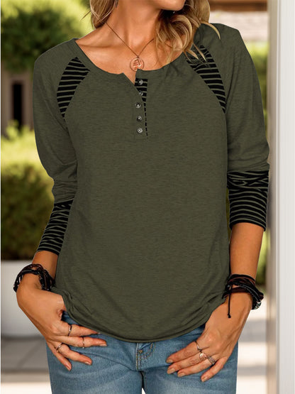 Striped Quarter Button Long Sleeve T-Shirt