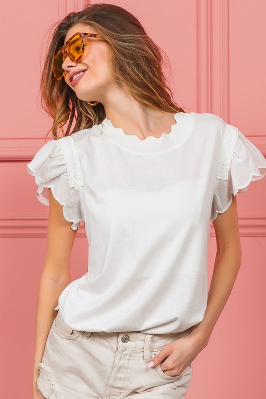 Scallop Edged Lace Trim Top