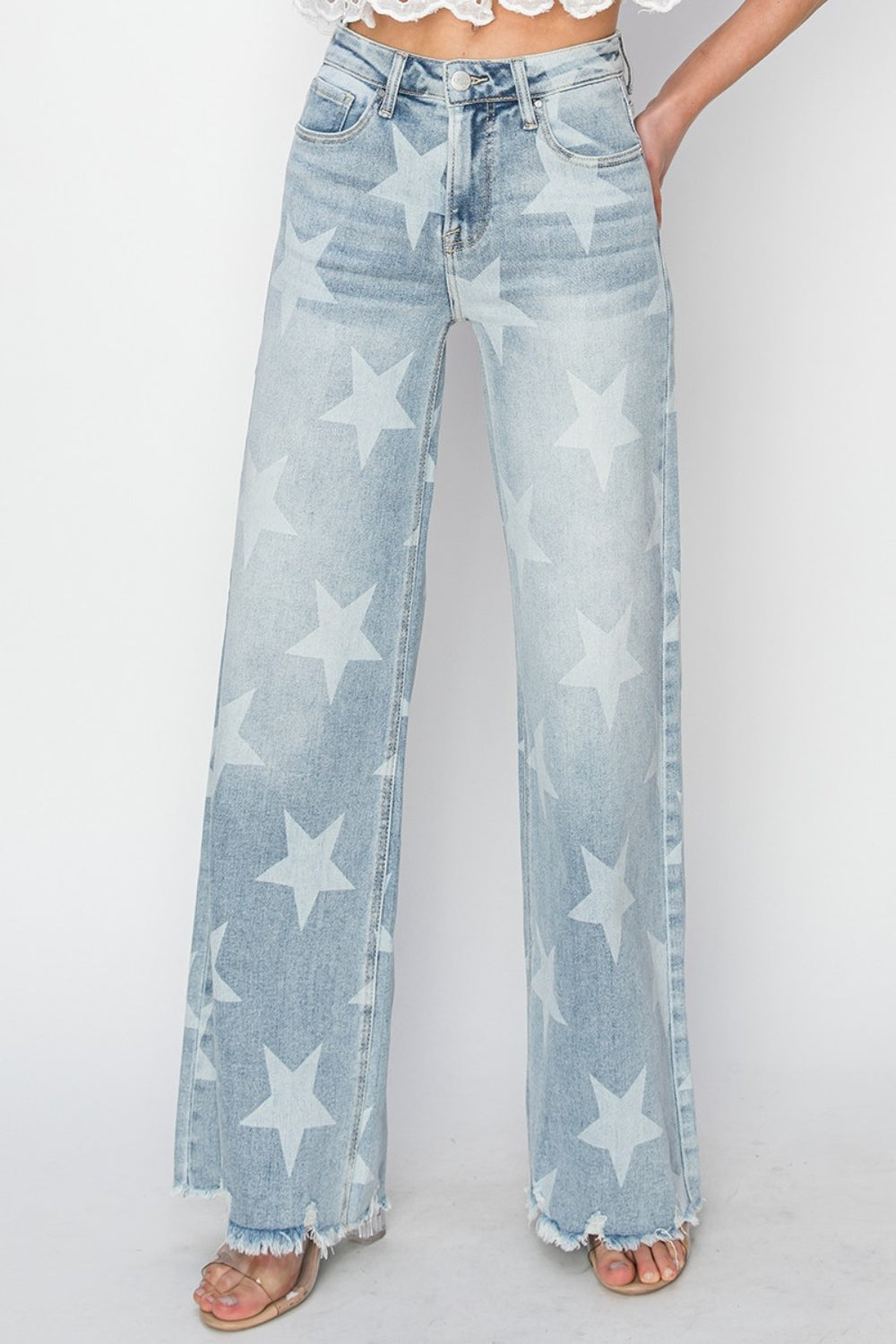 RISEN Raw Hem Star Wide Leg Jeans