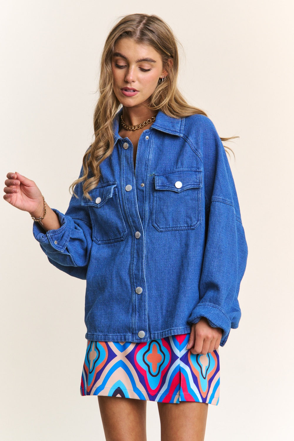 Snap Down Long Sleeve Denim Shacket