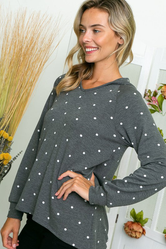 POLKA DOT TERRY HOODIE TOP