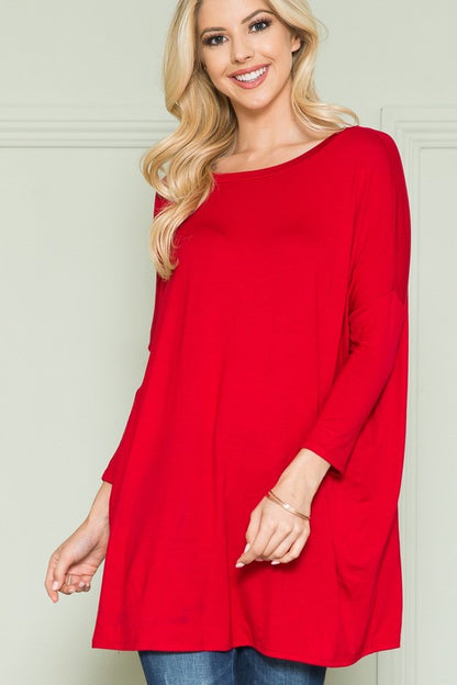 Plus Size Solid Long Sleeve Tunic Top