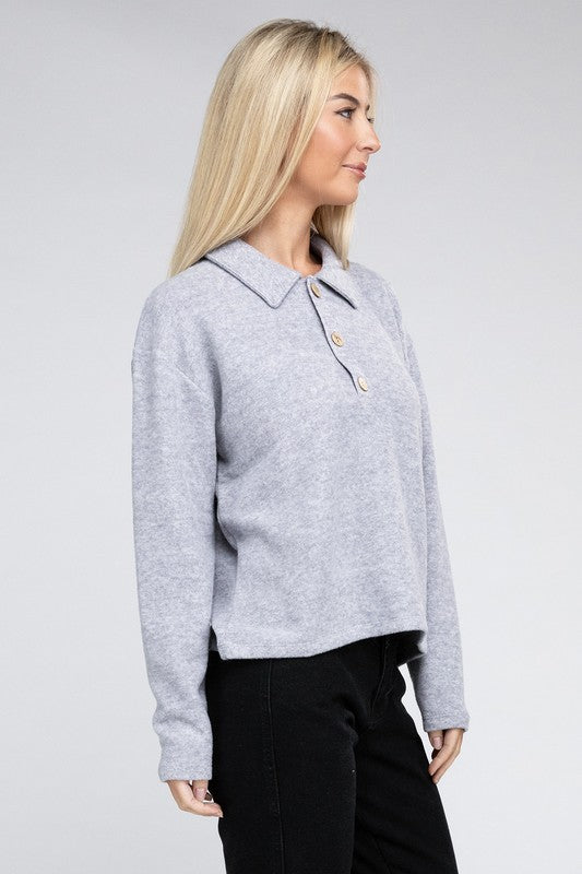 Brushed Melange Hacci Collared Sweater