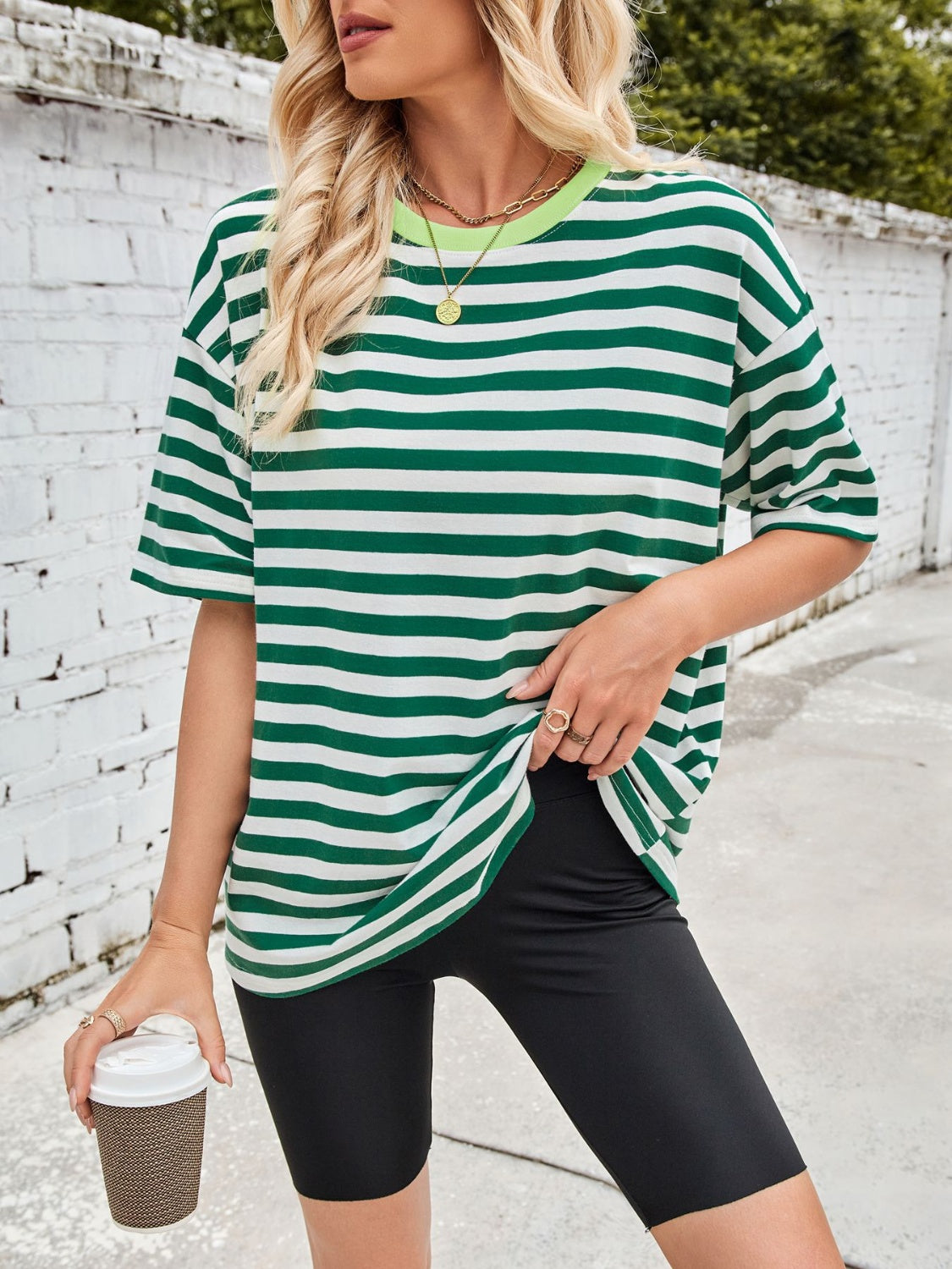 Striped Round Neck Half Sleeve T-Shirt