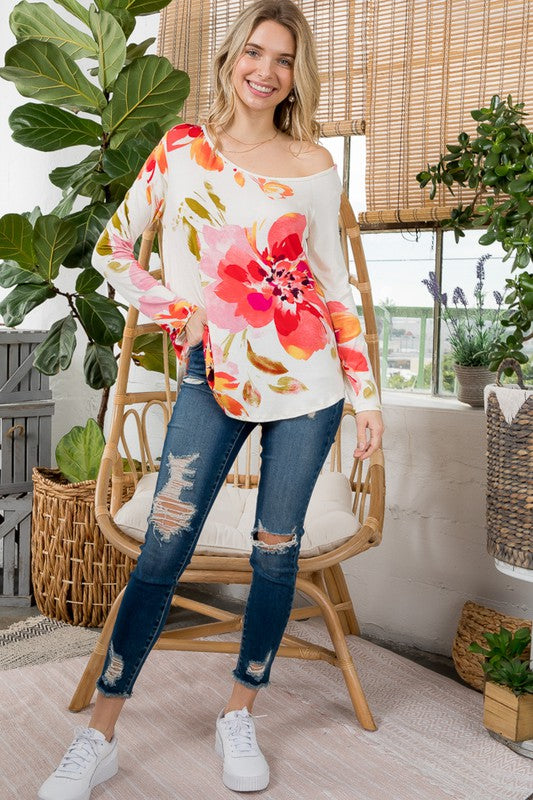 PLUS FLORAL ONE SHOULDER TOP