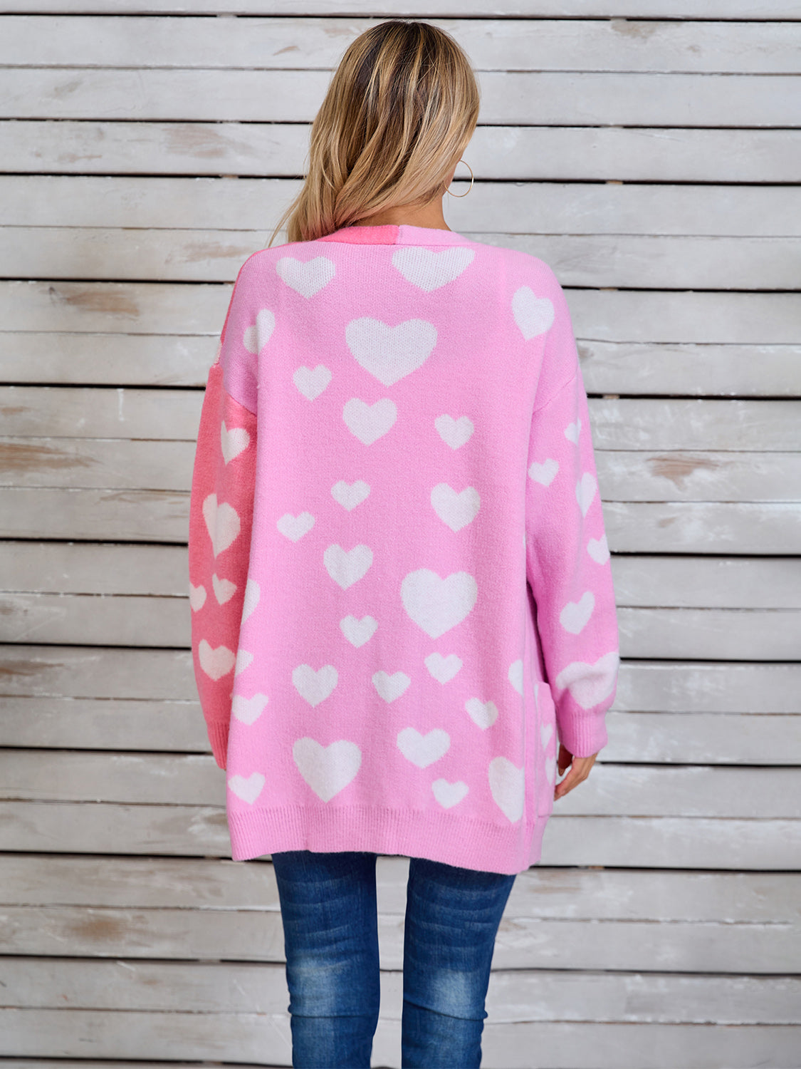 Heart Open Front Long Sleeve Cardigan