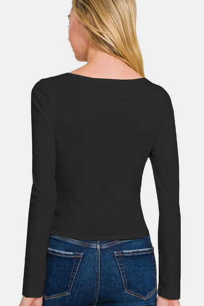 Neck Fitted Long Sleeve T-Shirt