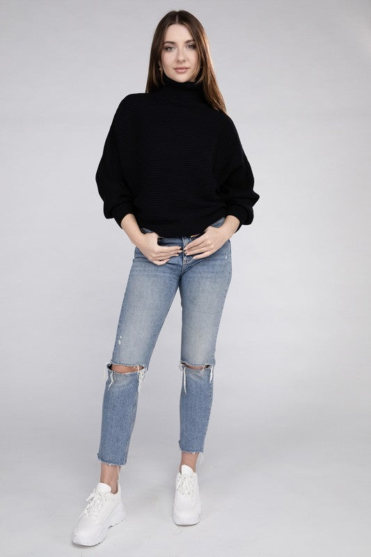 VISCOSE DOLMAN SLEEVE TURTLENECK SWEATER